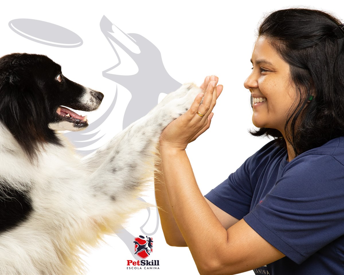 Adestradora da PetSkill em intera&ccedil;&atilde;o com c&atilde;o