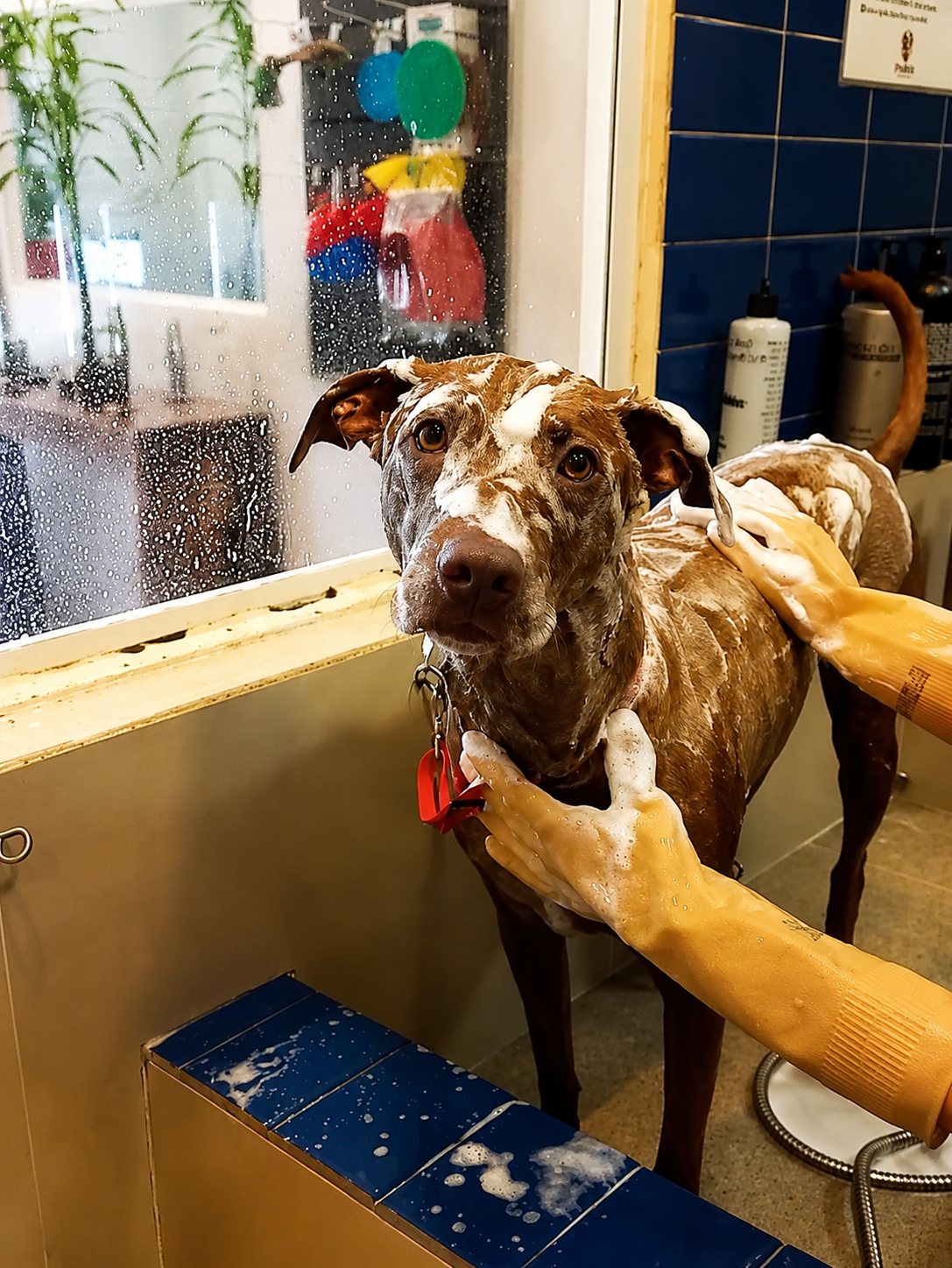 C&atilde;o recebendo banho na PetSkill