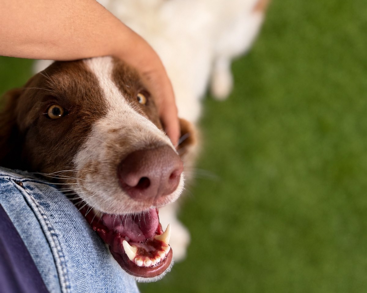 C&atilde;o recebendo carinho na PetSkill